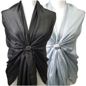 2Pcs Long Black Evening Shawls Wrap silver Ring